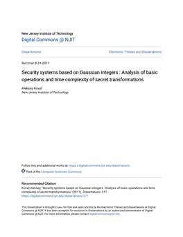 Security Systems Based on Gaussian Integers : Analysis of Basic Operations and Time Complexity of Secret Transformations