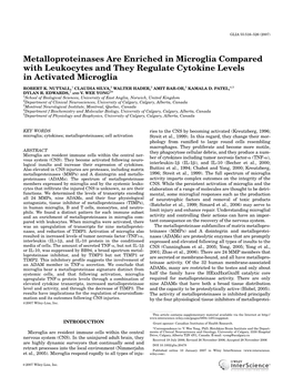 Metalloproteinases Are Enriched in Microglia Compared with Leukocytes and They Regulate Cytokine Levels in Activated Microglia