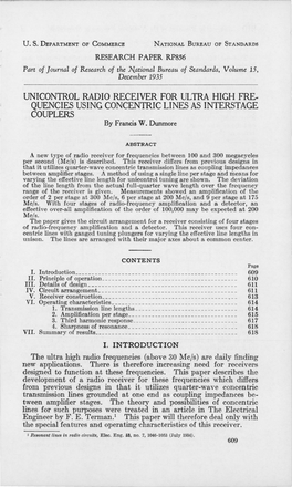 Unicontrol Radio Receiver for Ultra High Frequencies Using Concentric Lines