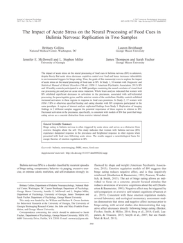 The Impact of Acute Stress on the Neural Processing of Food Cues in Bulimia Nervosa: Replication in Two Samples