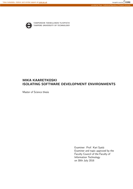 Mika Kaaretkoski Isolating Software Development Environments