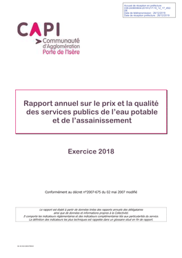 Rapport Annuel Sur Le Prix Et La Qualité Des Services Publics De L'eau Potable Et De L'assainissement