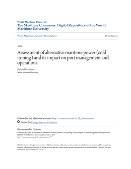 (Cold Ironing) and Its Impact on Port Management and Operations. Richard Fiadomor World Maritime University