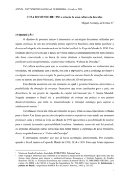 COPA DO MUNDO DE 1950: a Criação De Uma Cultura Da Desculpa