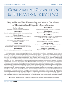 Comparative Cognition & Behavior Reviews