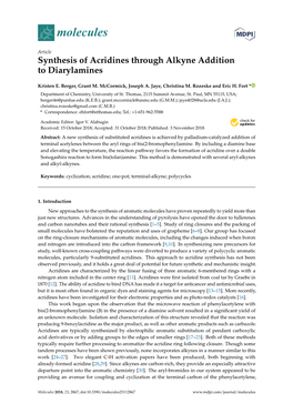 Synthesis of Acridines Through Alkyne Addition to Diarylamines