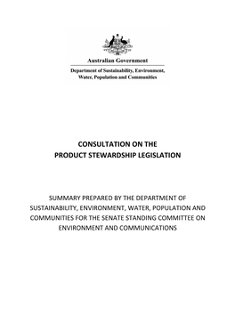 Consultation on the Product Stewardship Legislation