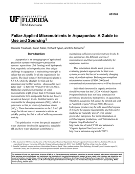 Foliar-Applied Micronutrients in Aquaponics: a Guide to Use and Sourcing1