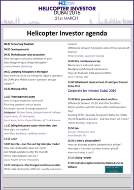 Helicopter Investor Agenda