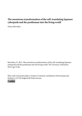 The Monstrous Transformation of the Self: Translating Japanese Cyberpunk and the Posthuman Into the Living World