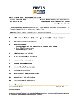 First 5 Alameda County Commission Meeting Agenda