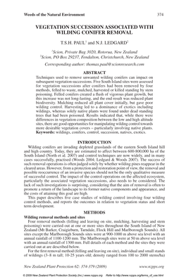 Vegetation Succession Associated with Wilding Conifer Removal