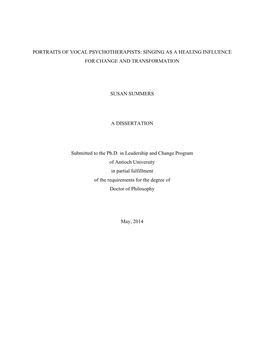 Portraits of Vocal Psychotherapists: Singing As a Healing Influence for Change and Transformation