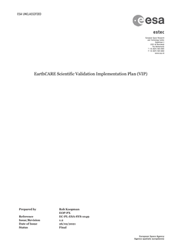 Earthcare Scientific Validation Implementation Plan (1.2)