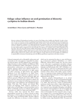 Foliage Colour Influence on Seed Germination of Bienertia Cycloptera in Arabian Deserts