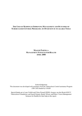 Acknowledgement This Document Was Developed with Assistance from the Tuberculosis Control Assistance Program (TB CAP) Funded by USAID