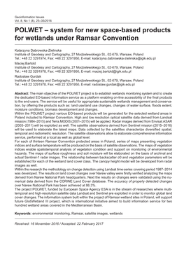 System for New Space-Based Products for Wetlands Under Ramsar Convention