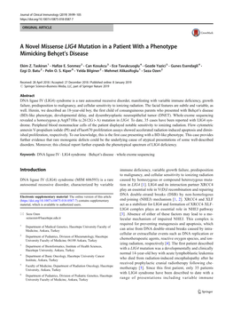 A Novel Missense LIG4 Mutation in a Patient with a Phenotype Mimicking Behçet’S Disease