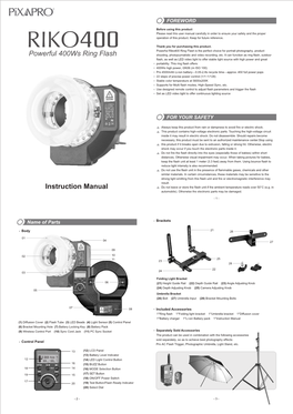 Powerful 400Ws Ring Flash Instruction Manual