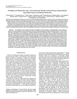 Prevalence of Plasmodium Spp. in the Amazonian Border Context (French Guiana–Brazil): Associated Factors and Spatial Distribution