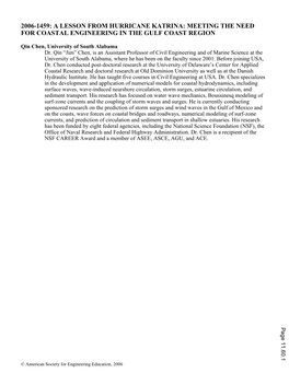 A Lesson from Hurricane Katrina: Meeting the Need for Coastal Engineering in the Gulf Coast Region