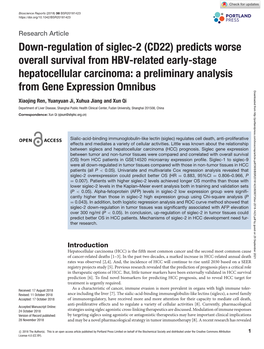 Down-Regulation of Siglec-2 (CD22) Predicts Worse Overall Survival from HBV-Related Early-Stage Hepatocellular Carcinoma: a Preliminary Analysis
