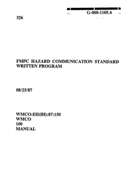 Fmpc Hazard Communication Standard Written Program 08/25/87 Wmco:Eh(Ih)