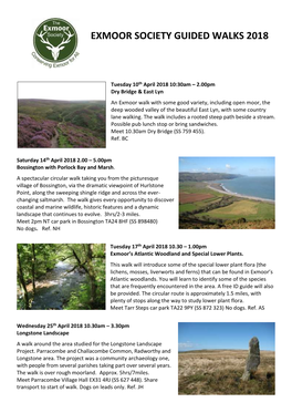 Exmoor Society Guided Walks 2018