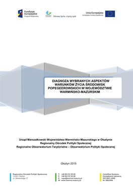 Diagnoza Wybranych Aspektów Warunków Życia Środowisk Popegeerowskich W Województwie Warmińsko-Mazurskim