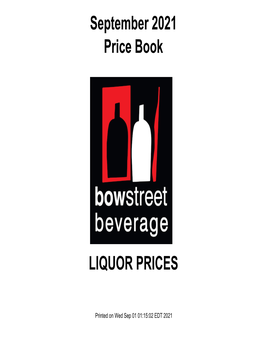 LIQUOR PRICES Price Book September 2021