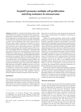 Serpine2 Promotes Multiple Cell Proliferation and Drug Resistance in Osteosarcoma