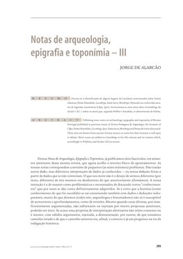 Notas De Arqueologia, Epigrafia E Toponímia – III