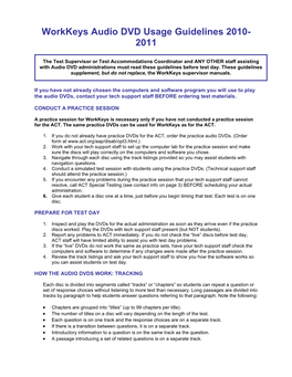 Workkeys Audio DVD Usage Guidelines 2010- 2011