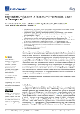 Endothelial Dysfunction in Pulmonary Hypertension: Cause Or Consequence?