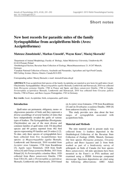 New Host Records for Parasitic Mites of the Family Syringophilidae from Accipitriform Birds (Aves: Accipitriformes)