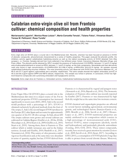 Calabrian Extra-Virgin Olive Oil from Frantoio Cultivar: Chemical Composition and Health Properties