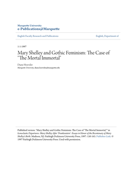 Mary Shelley and Gothic Feminism: the Case of 