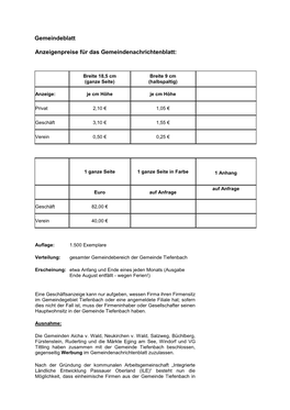 Gemeindeblatt Anzeigenpreise Für Das Gemeindenachrichtenblatt