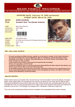 March 02, 2009 ARTIST EDDIE COCHRAN TITLE Somethin' Else! the Ultimate Collection