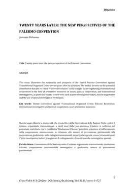 THE NEW PERSPECTIVES of the PALERMO CONVENTION Antonio Balsamo