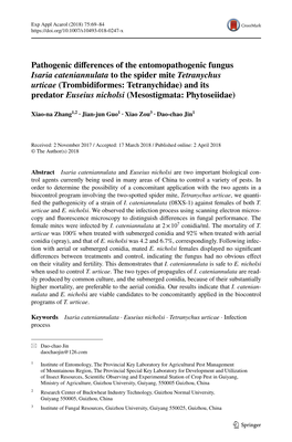 Pathogenic Differences of the Entomopathogenic Fungus Isaria