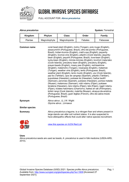 Abrus Precatorius Global Invasive