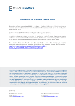 Publication of the 2021 Interim Financial Report