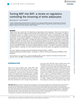 A Review on Regulators Controlling the Browning of White Adipocytes