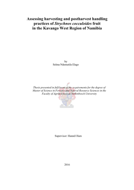 Assessing Harvesting and Postharvest Handling Practices of Strychnos Cocculoides Fruit in the Kavango West Region of Namibia