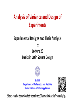 Lecture 20 Basics in Latin Square Design