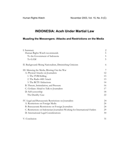 INDONESIA: Aceh Under Martial Law