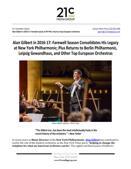 Alan Gilbert in 2016-17: Farewell Season Consolidates His Legacy At