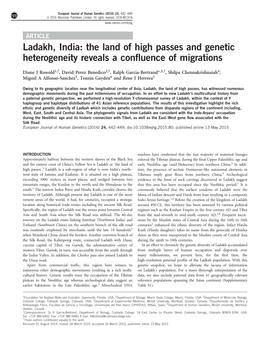 Ladakh, India: the Land of High Passes and Genetic Heterogeneity Reveals a Conﬂuence of Migrations