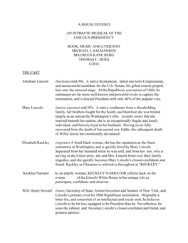 A House Divided an Intimate Musical of the Lincoln Presidency Book, Music and Lyrics by Michael J. Salmanson Maureen Kane Berg